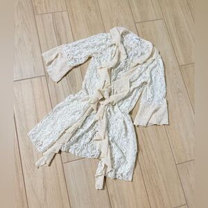 Paisley Vine Sheer Lace Robe Small Ivory Floral Duster Boho Coquette Pre Owned